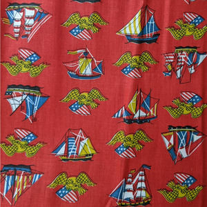 VTG Mid-Century Patriotic‎ Americana Fabric, Nautical Naval Eagle Flags 34" BTY